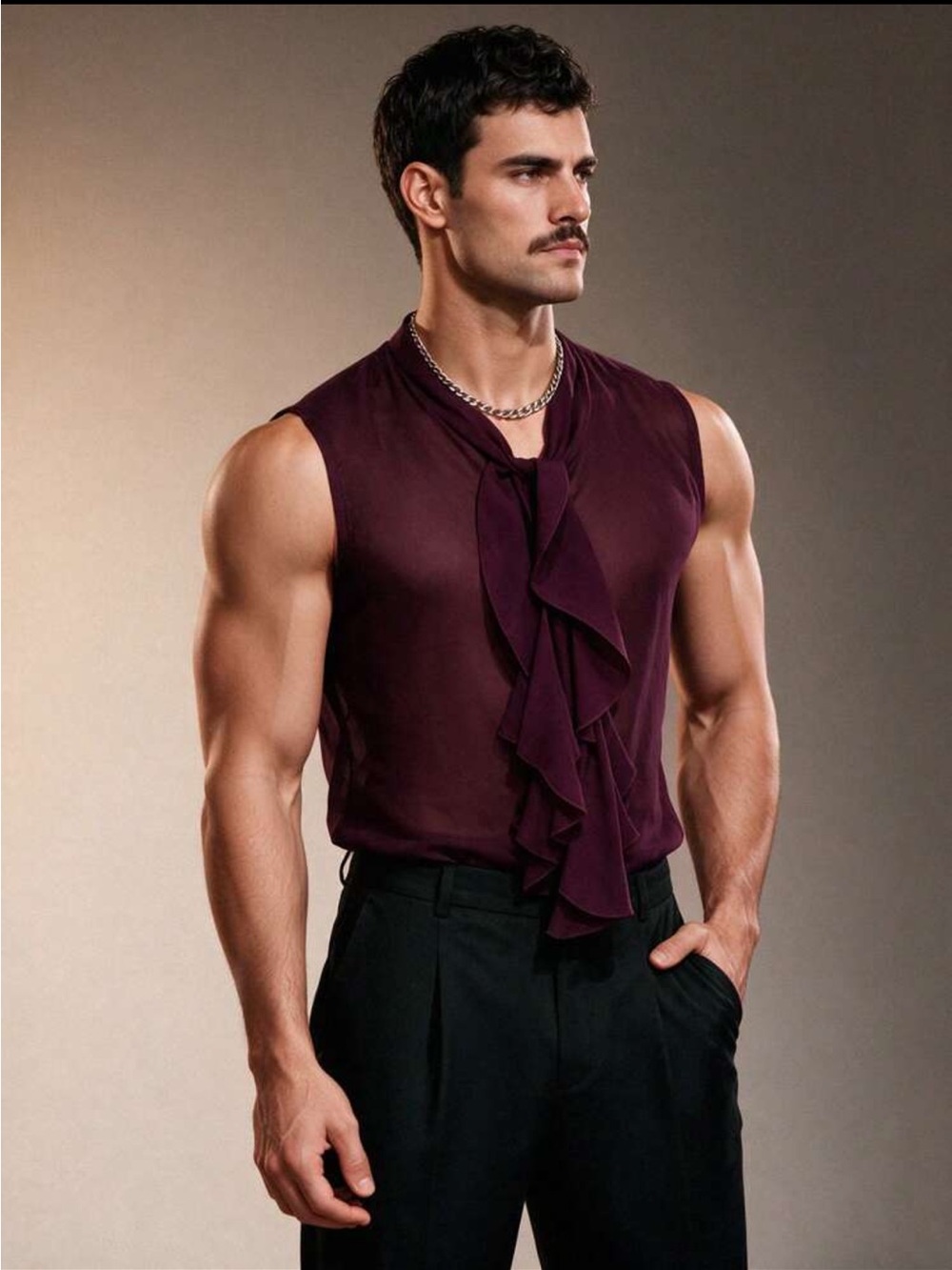 Sheer Tank Top Sleeveless Victorian Gothic Wine Ruffled Halloween Vampire Sexy